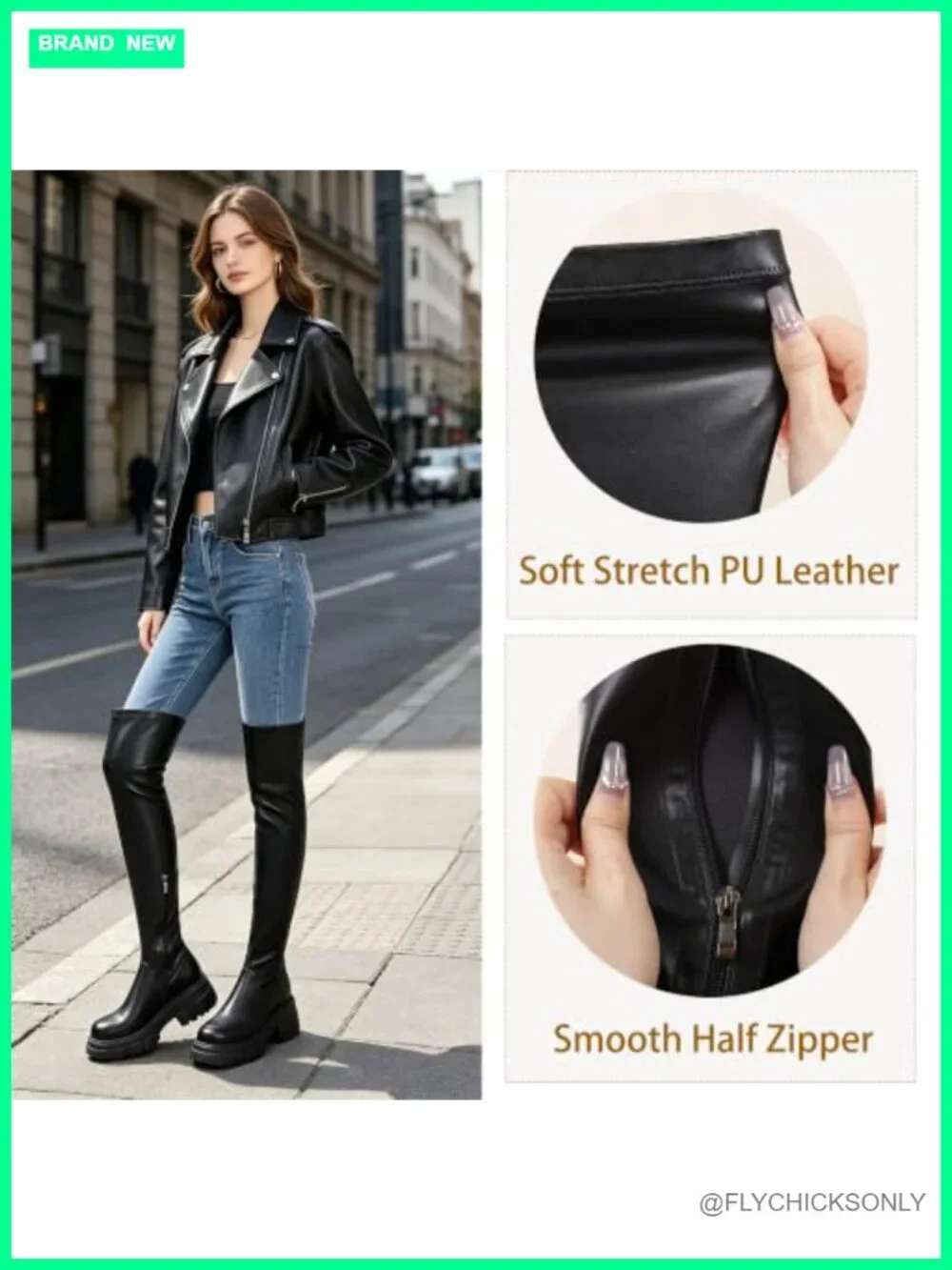 Thigh High Boots Faux Leather Stretch Over The Knee Block Heel Women